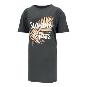 Dressa Summer Vibes feliratos organikus pamut pólóruha - sötétszürke