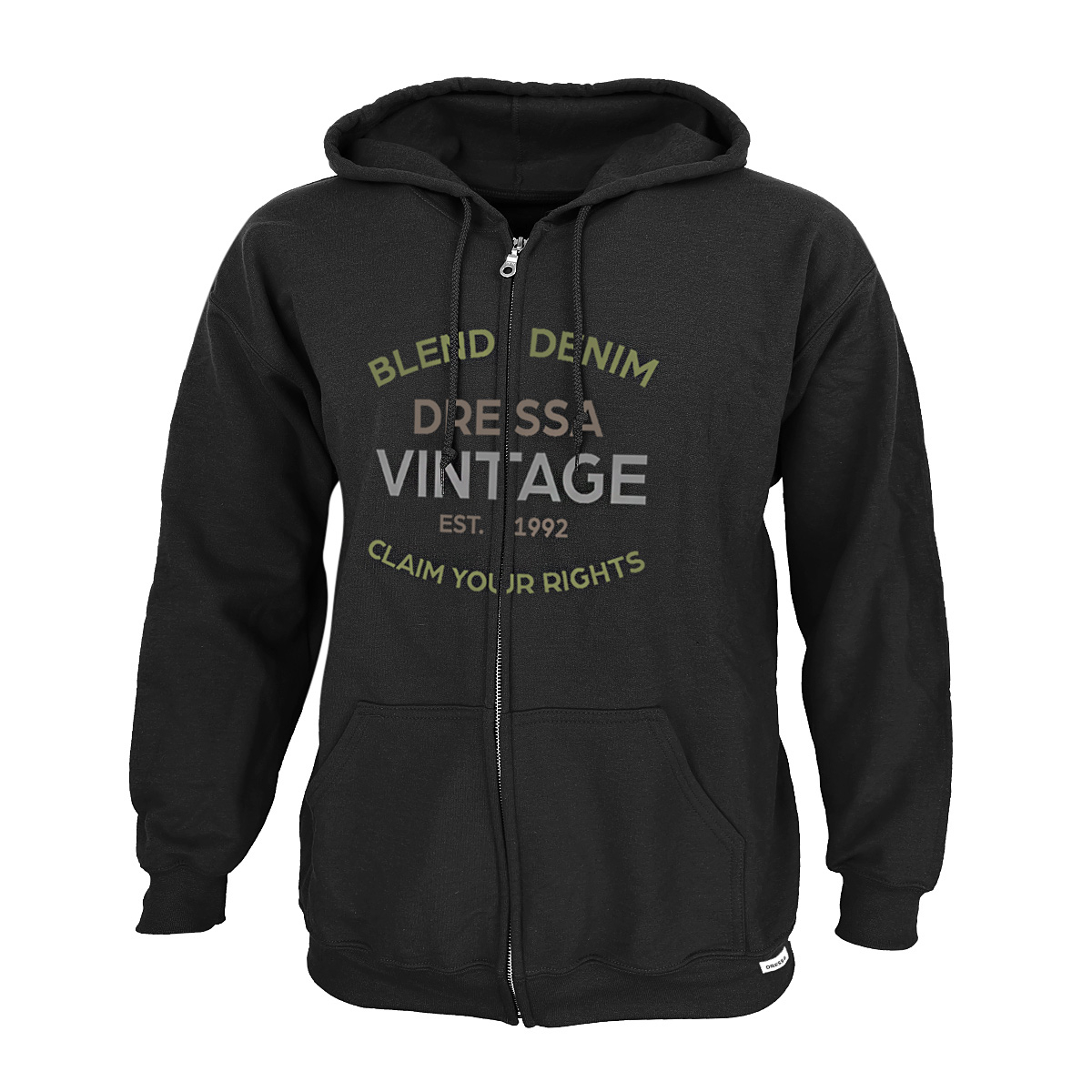 Dressa Vintage Blend feliratos cipzáros kapucnis nagyméretű pamut pulóver