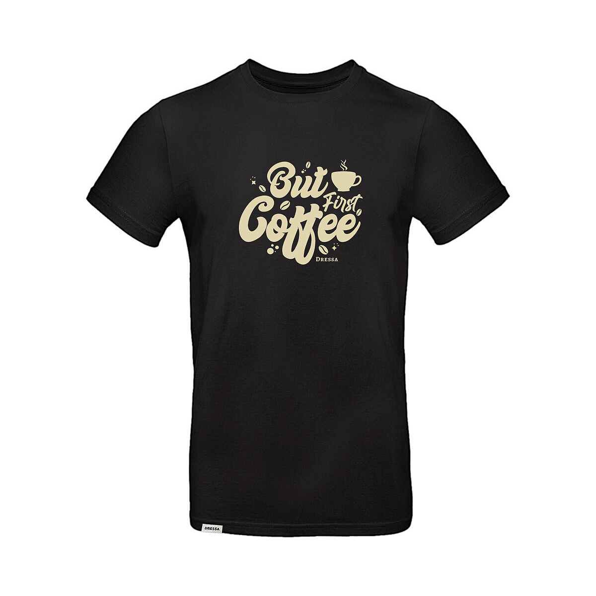 Dressa But Coffee First feliratos környakú rövid ujjú pamut póló