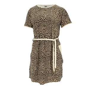 Dressa Leopard mintás megkötős zsebes női pamut pólóruha