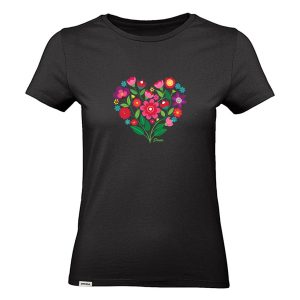 Dressa Flower Heart virágmintás rövid ujjú női pamut póló